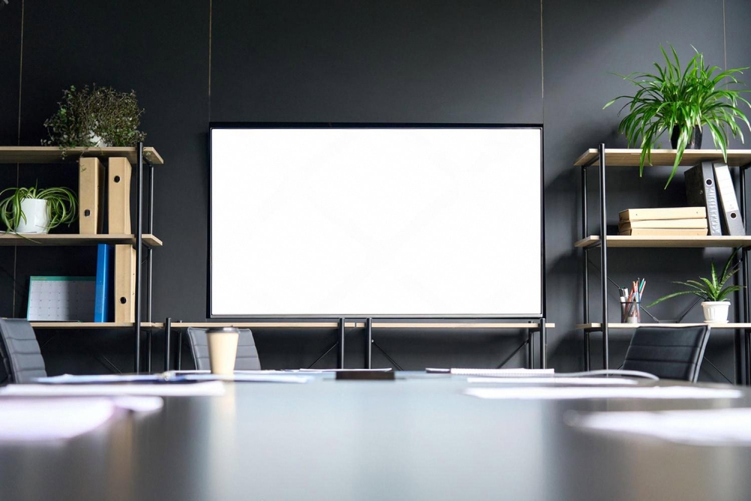 Empty meeting room with a blank whiteboard, representing missing vendor information
